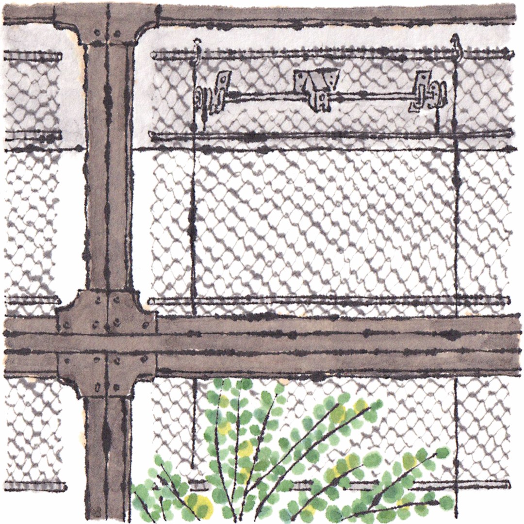 03; metal mesh screen, cast-iron sash, green